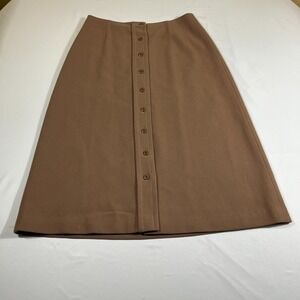 Vintage Brown Button Front Midi Skirt Size 10 Lined Minimalist Academia Modest